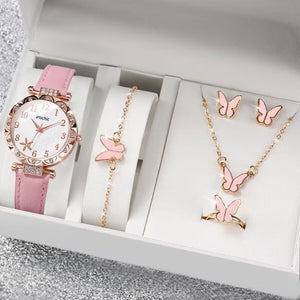 Relógio Fashion Flower Mulher Relógios Casual Faixa De Couro Conjunto De Jóias De Quartzo - RedShopdescontos