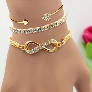 Moda dourada diamante cobra corrente pulseira de 8 caracteres conjunto de 3 peças pulseira presente feminino - RedShopdescontos